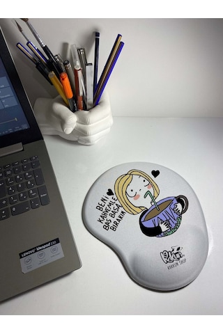 Kahvekolik Kız Baskılı Bilek Destekli Mouse Pad Mousepad