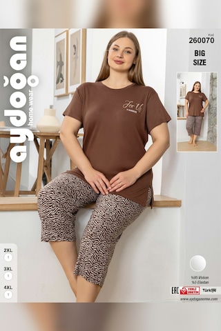 Aydoğan Kadın İnci Büyük Beden Kahve Kapri Pijama Takım 0070 Kahve
