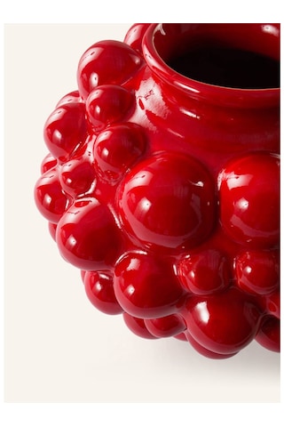 Vase Blush Seramik Vazo, El Yapımı, Sırlı Meyve Tasarımı, 24,5 Cm Kırmızı