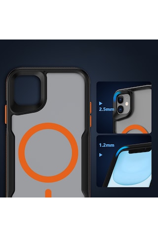 Nourthkiingdom Apple Uyumlu iPhone 11 Magsafe Şarj Özellikli Renkli Kenar Airbag Şeritli Nrtk Lamer Kapak-turuncu Turuncu