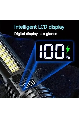 Yüksek Güçlü Led El Feneri Güçlü Type-c Şarj Edilebilir Cob El Siyah