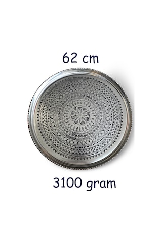 62 Cm El İşlemeli Otantik Desenli Kalın Urfa Bakır Tepsi - Kalaylı-tps455 Antik Bakır