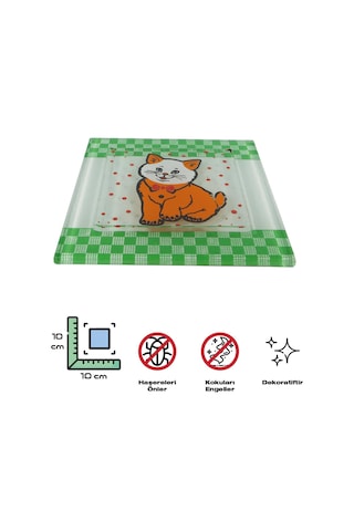 Cam Banyo Gider Kapak Süsü 2 Adet Cam Gider Kapağı 10X10 CM Kedi