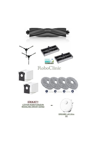 Dreame L40 Ultra Ce Robot Süpürge Model Kod: Rld52se Uyumlu Yedek Toz Torbası, Fırça, Filtre, Mop Paspas -11 Parça