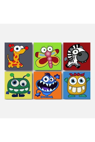 Tink Kendinden Yapışkanlı Karma Çocuk Desenli Pvc Karo, Yapışkanlı Fayans Kaplama, Fayans Çıkartması, Zemin Duvar Karosu 20x20 Cm 6 Adet/0,24 M2