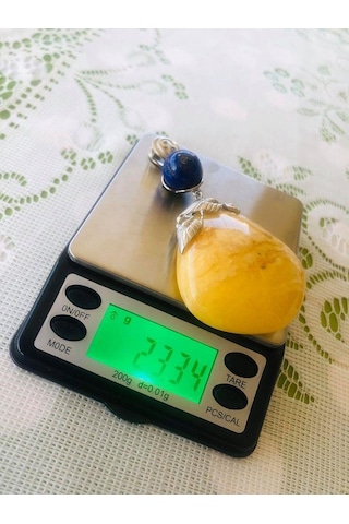 Doğal Kaya Damla Kehribar Lapis Lazuli Taşlı Kolye Ucu 23,34 Gram