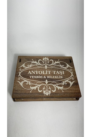 Özel Ahşap Kutulu Anyolit Taşı Tesbih Bileklik Set Doğal Taş