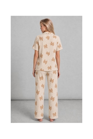 Fit Women Kadın Kısa Kol Desenli Ekru Pijama Takımı 4739