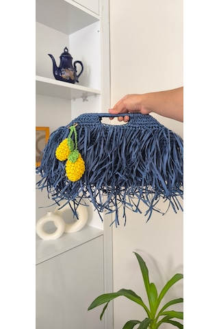 Cloverbagss Püsküllü Çanta Modeli Koyu Mavi