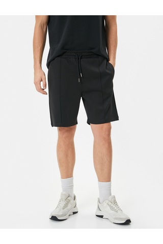 Koton Bermuda Şort Beli Bağcıklı Nervürlü Cepli Siyah 4sam40021mk Siyah