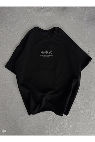 Novalisse Kadın Baskılı Kısa Kol Oversize T-shirt - Siyah Çoklu Renk