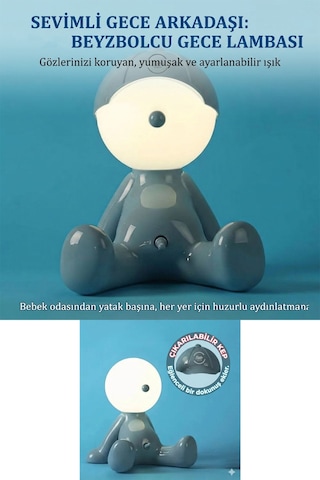 Street-style Şapkalı Çocuk Lamba - Şarjlı Taşınabilir Dekoratif Gece Lambası Mavi 8381888