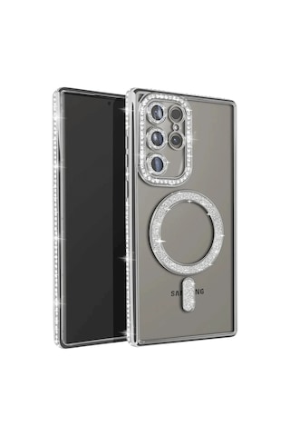 Mey İthalat Samsung Galaxy Uyumlu - S25 Ultra Kılıf Joke Simli Magneticsafe Kılıf - Gümüş Diğer