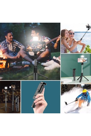 Buffer Kendiliğinden Işıklı Masaüstü Tripod Olabilen Telefon Tutuculu Kablosuz Kumandalı Selfie Çubuğu Çok Renkli