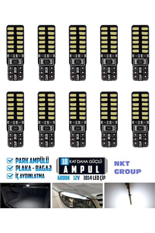 T10 Dipsiz W5w Canbus 24 Ledli Beyaz Park Plaka Ampulü 10 Adet