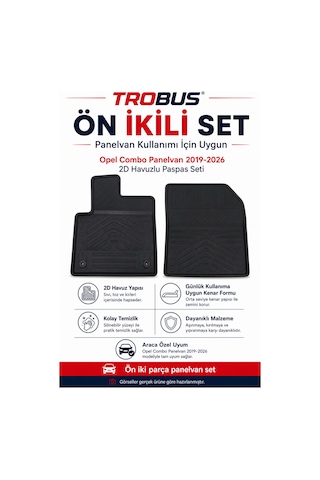 Trobus Opel Combo Panelvan 2023-2026 Dizel 2d Havuzlu Paspas 2 Parça