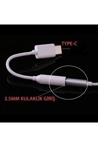 Type-C 3.5Mm Kulaklık Dönüştürücü Aparat Aux Çevırıcı Adeptör-Beyaz