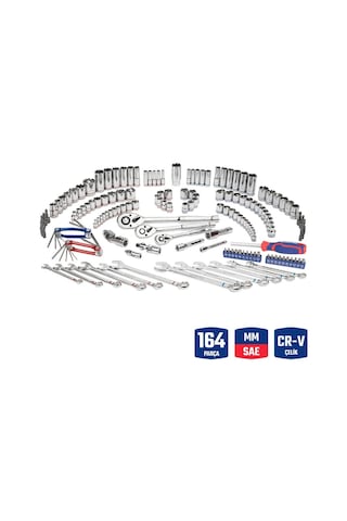 Workpro Wp202530 1/4' 3/8 1/2' Metrik/inç 164 Parça Cr-v Ağır Hizmet Lokma Ve Kombine Anahtar Ta