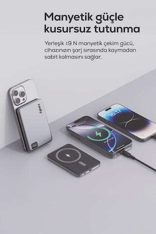 Magsafe Powerbank 10000 Mah 15w Kablosuz, 20w Pd Hızlı Şarj, Dijital Ekran, 180g V0601004 Gri