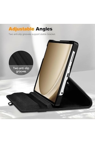 Galaxy Uyumlu Tab A9 Plus X210/Galaxy Uyumlu Tab A11+ Yatay Ve Dikey Standlı 360 Derece Döner Tablet Kılıfı Siyah