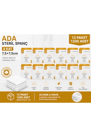 Ada Steril Spanç 4 Kat 7,5 7,5cm 100'Lü 12 Paket