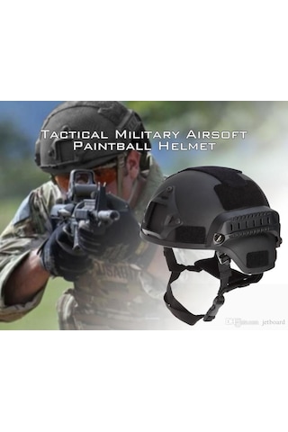 Airsoft Raylı Koruyucu Kask Miğfer Siyah Haki