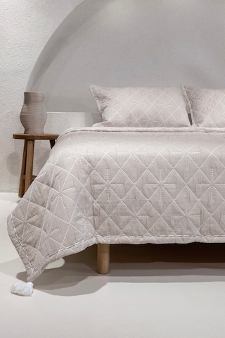 Koza Home Stella Bej Çift Kişilik Baklava Desenli Yatak Örtüsü 230x250 2 Ya Bej