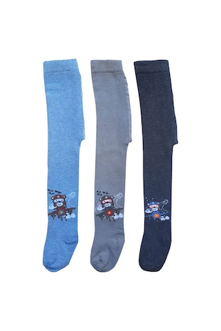 3Lü Erkek Bebek Çocuk Külotlu Çorap Renkli Desenli Pamuklu