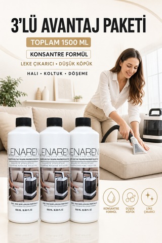 Lenaren Washrite Halı Ve Koltuk Yıkama Makinesi Şampuanı 500 Ml X3 Avantaj Paketi - Roborite Hediyeli 3'lü Set