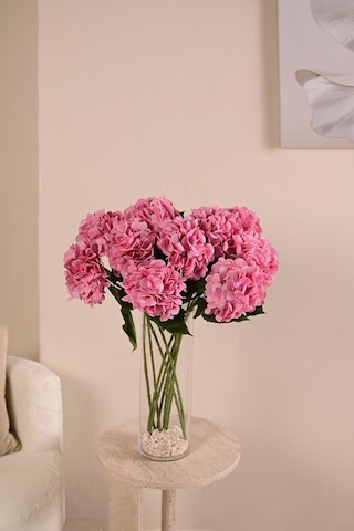 Pembe Yapay Ortanca Çiçeği Tek Dal Premium Canlı Islak Dokulu 68 Cm