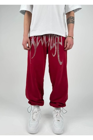 Zaee Yazlık Revenge Oversize Taşlı Eşofman Altı Bordo