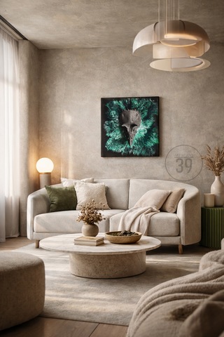 3d Triceratops Kafatası Yeşil Epoksi Duvar Tablosu, El Yapımı Heykelsi Sanat Eseri, 35x35 Cm, Modern & Statement Tasarım 35 x 35 CM