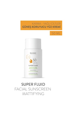 Babe Super Fluid Sunscreen Mattifying SPF50 50ml - Yağlı Ciltler İçin Matlaştırıcı Yüz Güneş Kremi