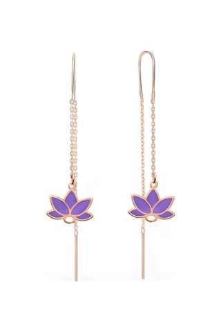 Papatya Silver 925 Ayar Gümüş Rose Kaplama Parlayan Rüya Serisi Tasarım Mor Cam Boyalı Lotus Zincir Küpe