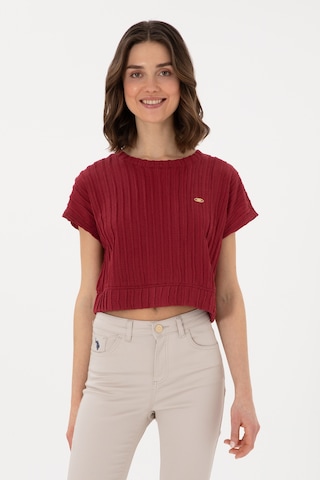U.S. Polo Assn. Kadın Vişne Crop Bisiklet Yaka Tişört 50300801-VR223