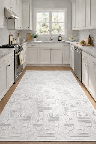 Raschel Carpet Premium Yıkanabilir Leke Tutmaz Emboss Bohem Krem Mutfak Halısı Özel Seri Kaymaz Taban Halı Krem