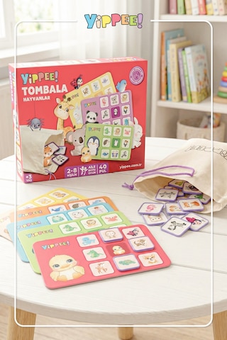 Çocuk Tombala Hayvan Temalı Ham Bez Kese 8 Tabla 40 Pul 60 Parça