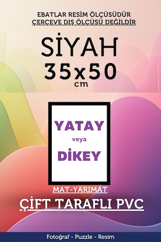 Siyah-22mm-35x50 Cm Mat Pvc Li Camsız Fotoğraf 500 Parça Puzzle Belge Çerçeve Yatay Dikey Asılabilme.
