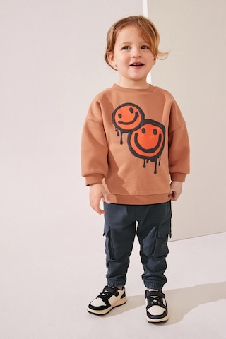 Lolliboomkids Erkek Çocuk Smile Desenli Kışlık 3 İplik Pamuklu Sweatshirt Kargo Eşofman Alt-üst Takım Turuncu