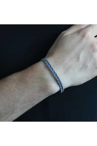 Nipora El Işçiliği Modern Tasarım 1000 Ayar Gümüş Kazaz Erkek Bileklik