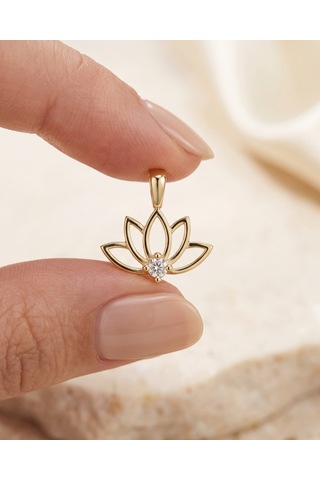 Minik Lotus Çiçeği 14 Ayar Altın Kolye Ucu