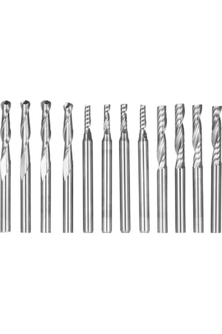 Fosenze Tungsten Steel Milling Cutter Set 12 Adet: Tek Ve Çift Flüt, 1/8" Sap, 2-3mm Kesici Uç, Plastik Kutu İle