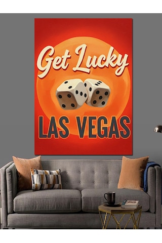 Ahşap Tablo Las Vegas Zar Afişi " İyi Şanslar" Sloganlı