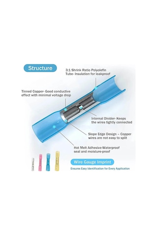 Koodmax - 10 Adet - Bht-2 Isıyla Daralan Makaron 27a 1.5-2.5mm² Su Geçirmez Konnektör - Mavi