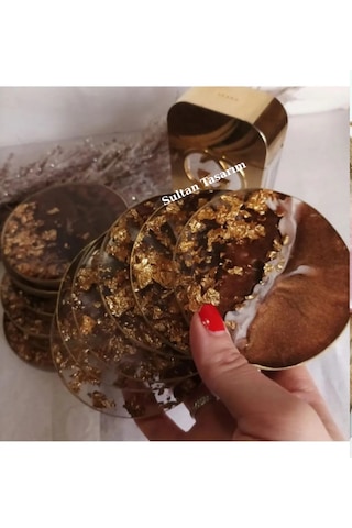 4 Lü Epoksi Bardak Altlığı - 103 Kahverengi