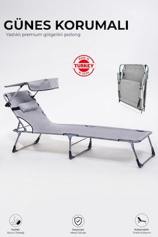 Ecm Proger Gölgelikli Katlanabilir Şezlong, Havuz, Bahçe Ve Teras İçin, Yastıklı, Gri, Modern Stil