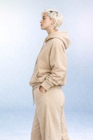 İçi Polarlı Kapşonlu Kadın Sweatshirt Hoodie Krem