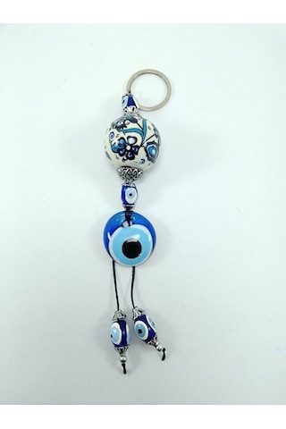 Nazar Boncuğu Anahtarlık El Yapımı Cam Aksesuar Çini Desenli Sera
