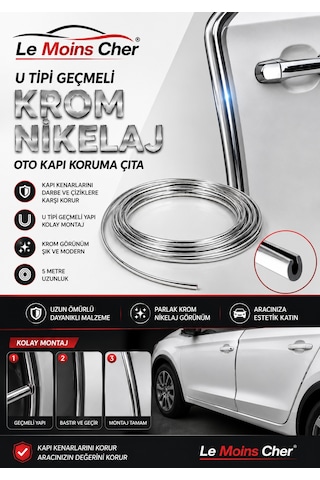 Peugeot 5008 Gt Krom U Tipi Geçmeli 5 Metre Oto Kapı Kenar Koruyucu Fitil
