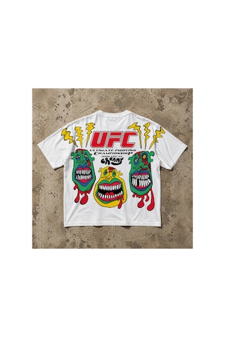 Yolo Street Ufc Baskılı Oversize Tişört Erkek Beyaz.pamuk Streetwear Sırt Baskı Bedenler Oversizedir Bedeninizi Tercih Edin Beyaz